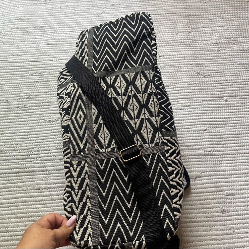 WORLD MARKET Boho Weekender Duffel Bag Black White Cotton Travel - Picture 4 of 13